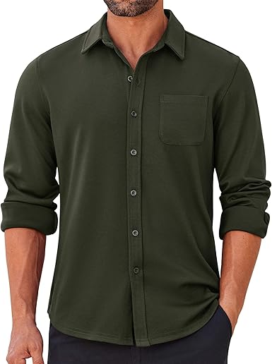 COOFANDY Mens Long Sleeve Wrinkle Free Shirts Casual Button Down Stretch Dress Shirt with Pocket